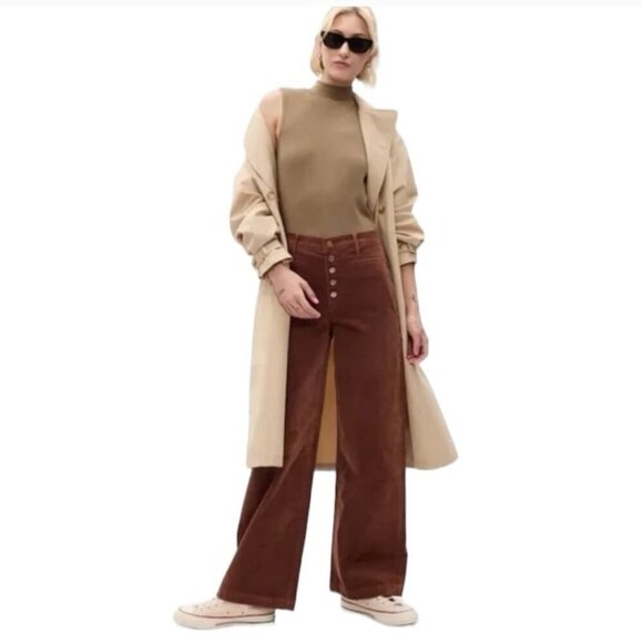Gap High Rise Corduroy Stride Wide Leg Brown Pants Size 34 - Picture 1 of 14